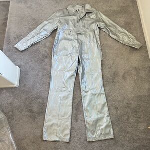 Vintage r4r Rave 4 Real 90s Y2K faux leather silver jacket pant set